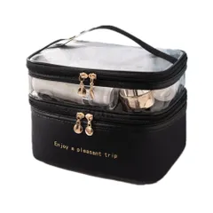 コスメティックバッグ メイクポーチ 大容量 コスメポーチ 化粧品入れ 化粧ポーチ 収納ポーチ 化粧バッグ メイクボックス 旅行ポーチ トイレタリーバッグ FLORPERRY トラベルポーチ ブラック-二層