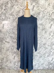 美品　GLACIER　グラシア　ニットワンピース　ロングワンピース　丸襟　ニット　長袖　裏地無　春　秋　冬【size L】　ブルー　青　ロイヤルブルー　ブラウン　茶