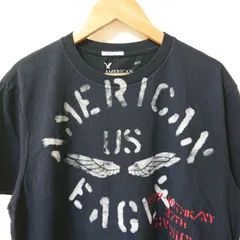(^w^)b AMERICAN EAGLE OUTFITTERS アメリカンイーグルアウトフィッターズ ミリタリー 半袖 Tシャツ カットソー 丸首 クルーネック プリント アメカジ カジュアル タウンユース コットン 綿100% ネイビー メンズ サイズM
