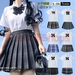 レディース 制服 コスプレ セットアップ スカート 半袖 JK 女子高校 学生服 スクールシャツ プリーツスカート リボン 3点セット セーラー服 コスチューム 中学生