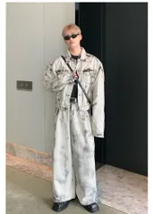 ジャケット ワイドパンツ デニム タイダイ セットアップ 【0915】