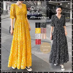 ティアード ワンピース レディース 春夏ロングワンピ 薄手 Vネック フレアワンピース 春夏コーデ 花柄ワンピ 半袖 フリル袖 リゾートワンピース 体型カバーデコルテ見せワンピ 涼しいワンピース 旅行 着やせ女子力