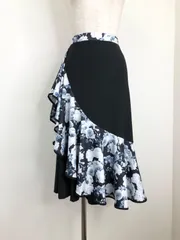 《新品》社交ダンス　フラワーデザイン　フレアフリル　ミディアム　スカート　衣装