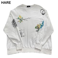 HARE ハレ 落書き ラクガキデザイン アートタッチ ゆる絵 フラワー 花柄 ドロップショルダー メンズ レディース スウェット トレーナー フリーサイズ