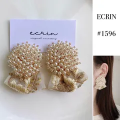 【#1596】つぶつぶ　パール　インドリボン　刺繍　ハンドメイド　アクセサリー　ピアス　イヤリング　大ぶり　入学式　結婚式　ブライダル