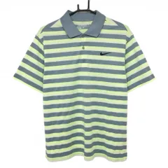 ★特価★ナイキ 半袖ポロシャツ グレー×蛍光イエロー ボーダー DRY-FIT メンズ L ゴルフウェア NIKE