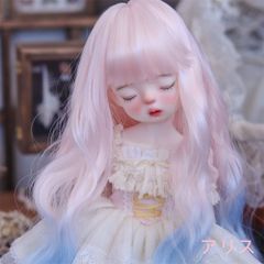BJD/SDドール用ウィッグ 6分 前髪付き 高温繊維 粉ブルーグラデーション 羊毛カール ウィッグ エレガントドレス用ヘッドセット