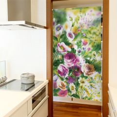 【SIMON BAKER】のれん 85x150cm「ブルーム」【日本製】暖簾 家紋 目隠し 花のれん 植物 伊藤若冲【匿名配送ネコポス 全国送料無料】