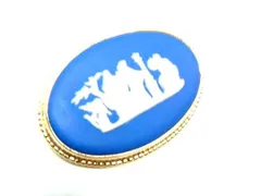 ■美品■ WEDGWOOD ウェッジウッド ジャスパー ピンブローチ ピンバッジ アクセサリー ライトブルー系×ゴールド系 DI9952のサムネイル