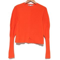美品 STELLA McCARTNEY ステラマッカートニー バージンウール クルーネック 長袖 デザイン リブニット セーター 34 オレンジ レディース 古着 中古 USED