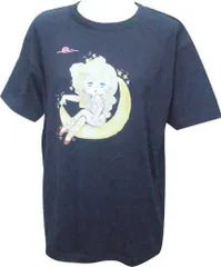 未使用 水森亜土 イラスト Tシャツ アドちゃん 未使用。水森亜土 アドちゃん イラストプリント Tシャツ WL 黒