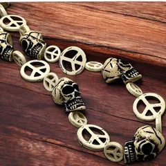 ウォレット チェーン アクセサリー ドクロ 髑髏 ラブアンドピース PEACE 古着 ビンテージ アンティーク 素材不明  p20/のサムネイル