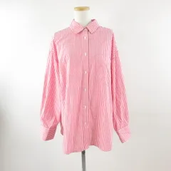 ジーユー GU ストライプオーバーサイズシャツ 長袖 ピンク L *T620
