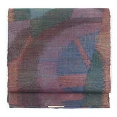 名古屋帯 幅31cm 長さ360cm レディース 抽象柄 秋冬春用 正絹（シルク）茶色 美品 リサイクル リメイク リユース【呉服のきくや】