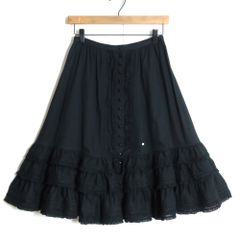 ピンクハウス★裾かぶせ段々♪ティアードスカート 綿ローン 黒系 前開き ふんわりフォルム♪無地 z14250