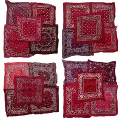 古着卸 まとめ売り ペイズリー柄 バンダナ  小物 20枚セット (ユニセックス )  えんじ色 ダークレッドホワイト 中古 古着 NA7885