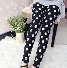 レディース 可愛い水玉柄 レギンスパンツ ブラック レギパン レギンス