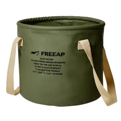 FREEAP 折りたたみ アウトドア バケツ 10L 幅25×奥25×高21cm 防水 キャンプ BBQ ガーデニング ピクニック 公園 釣り 自立式 小物 洗濯 掃除 水汲み 簡易 カーキ