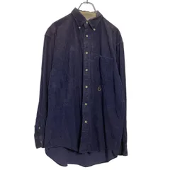 長袖 コーデュロイシャツ XL～ ネイビー ワンポイントロゴ ボタンダウン 古着卸 アメリカ仕入 a702-5386