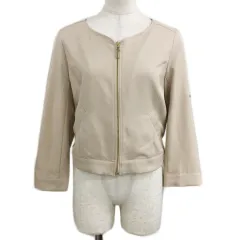 プロポーション ボディドレッシング PROPORTION BODY DRESSING ジャケット ブルゾン ノーカラー ジップアップ ロールアップ ビジュー 七分袖 2 ベージュのサムネイル
