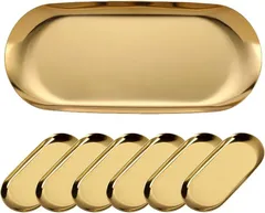 NOELAMOUR おしぼりトレー ステンレス おしゃれ ゴールド 浅型 高級 北欧 おしぼり置き キャッシュ トレイ(ゴールド(6個セット),  18x8.5cm)