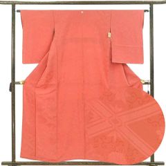 色無地 身丈158cm 裄63cm 前幅22cm 後幅28cm 袖丈56cm 袖幅32.5cm レディース 袷 無地 裄Mサイズ 秋冬春用 正絹（シルク）ピンク 美品 リメイク リユース リサイクル【呉服のきくや】