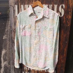 【Hollywood Ranch Market 】 ハリウッドランチマーケット ハリラン 聖林公司 レーヨン ヘンプ 総柄 ガーゼシャツ 長袖シャツ 1(S)