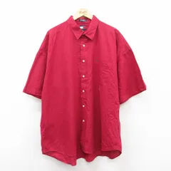XL/古着 トミーヒルフィガー 半袖 ブランド シャツ メンズ 90s ワンポイントロゴ 大きいサイズ ロング丈 リネン 赤系 レッド 25jun18 中古 