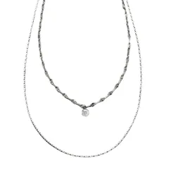 【シルバー × ワンサイズ】[Cream dot. クリームドット公式] ネックレス レディースステンレス製 金属アレルギー つけっぱなし サージカルステンレス ショート ペタルチェーン レイヤード風 二連 重ねづけ 一粒ビジュー 大人