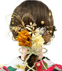 『在庫処分』 小花モチーフ 和装 水引き 金箔 ゴールド ドライフラワー ヘッドドレス ヘアアクセサリー 造花 入学式 振袖 七五三 卒業式 着物 髪飾り【9色展開】 袴 浴衣 成人式 ブライダル ウエディング [JZOON] 発表会 LQ1050