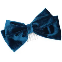 髪飾り リボン 卒業式 袴 青 ターコイズブルー ベロア コーム 大きめ 大人可愛い レトロ 大正ロマン 粋 日本製 お洒落 成人式 No.9-5219