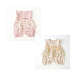 新品　Little s.t. by s.t.closet(リトルエスティーバイエスティクローゼット)　刺繍ロンパース 70cm  ロンパース　ベージュ　ピンク　花柄　ベビー　女の子　子供服