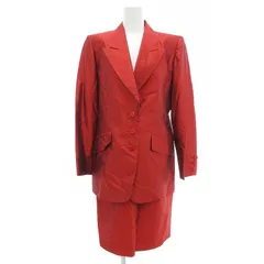 イヴサンローラン YVES SAINT LAURENT ヴィンテージ セットアップ スカートスーツ シルク サテン地 ジャケット タイト ひざ丈 3B 36 S 赤 レッド /TZ ■GY09のサムネイル