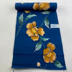 反物 優品 浴衣 草花 青 綿 【中古】