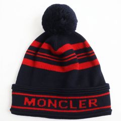 未使用品○MONCLER モンクレール BERRETTO ウール100％ ボーダー ロゴ