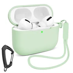 【新品】 MILPROX AirPods Pro 3 ケース（2025）エアーポッズ プロ 第3世代 専用ケース シリコン ソフト 全面保護 耐衝撃 防震 防塵 落下/紛失防止 ワイヤレス充電対応 カラビナ＆シリコン製ストラップ付き（ミントグリーン） 0