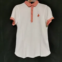 #snc ジャックバニー Jack Bunny パーリーゲイツ PEARLYGATES ポロシャツ 半袖 ギンガムチェック 1 白 オレンジ 美品 レディース [883877]