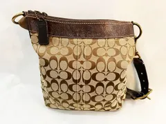 ★COACH/コーチ シグネチャー ミディアムダッフル ショルダーバッグ #10403 ベージュ×ブラウン キャンバスレザー バッグ 鞄 レディース★