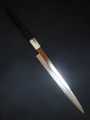 城山刃物製作所(堺業務用刃物メーカー直売)九寸　フグ引き　超鋼スーパー本焼き(セミステン)(錆びにくい)平鏡面　完全無印　黒檀八角水牛柄のサムネイル