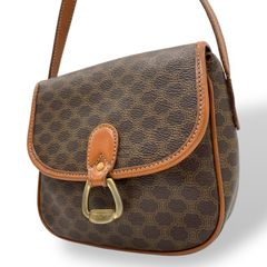 【正規品】セリーヌ ワンショルダーバッグ 黒マカダム ゴールド金具 ロゴ 茶 CELINE セリーヌ ショルダーバッグ フラップ ゴールド金具
