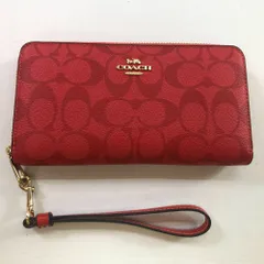 04w4976∞※【中古】 COACH コーチ 長財布 ロング ジップ アラウンド ウォレット シグネチャー キャンバス C4452 マイアミレッド 【八王子店】