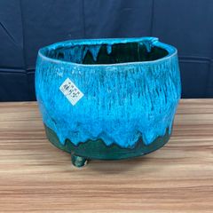 $【値下げ交渉可能】勝月堂 手造花器 植木鉢 花鉢 プランター 工芸品 足付き