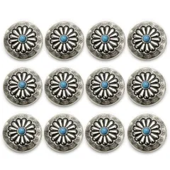 新品 コンチョ ボタン 12個セット ターコイズ 30mm メタルボタン 足つき デージー柄 レザークラフト アクセサリー 手芸 (タイプA)