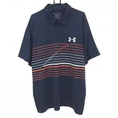 ★SALE価格★【美品】アンダーアーマー 半袖ポロシャツ 杢ネイビー×白×オレンジ系 腹部ボーダー メンズ 2XL ゴルフウェア 大きいサイズ UNDER ARMOUR
