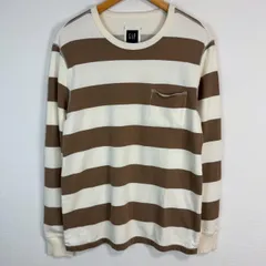 GAP ギャップ 長袖Tシャツ ボーダー柄 胸ポケット クルーネック ホワイト ブラウン Mサイズ メンズ 古着 アメカジ ストリート