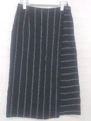 ◇ UNITED ARROWS 大人女子 ストライプ 膝下丈 タイト スカート サイズ38 ブラック ブルー ブラウン系 レディース E  【1306210000793】