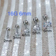 1個 16G 軟骨ピアス 立爪 CZダイヤ ジュエル ストレートバーベル