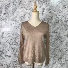 美品　COMME CA ISM コムサイズム　ニット　セーター　長袖　Ｖネック　薄手　無地　春　秋　冬【size 9】　ブラウン　茶　ベージュ　薄茶