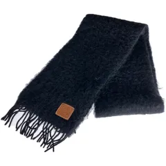 LOEWE ロエベ アナグラムパッチモヘヤウールフリンジマフラー  ブラック