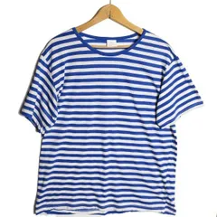 90's NAN YUAN? ボーダー クルーネック ポリコットン Tシャツ 半袖 (L) 青×白 無地 90年代 オールド 旧タグ ヨーロッパ ユーロ 古着　アメリカ古着 USED  ビンテージ ヴィンテージ